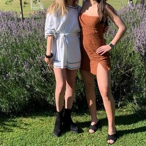 White and black saboskirt sweater dress